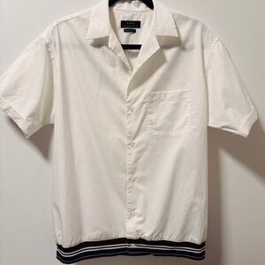 ZARA White Short Sleeve Relaxed Fit Knitted, Striped Waist Mens Shirt Size M